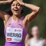 La joie d'Audrey Werro après son record KEYSTONE/TIL BUERGY